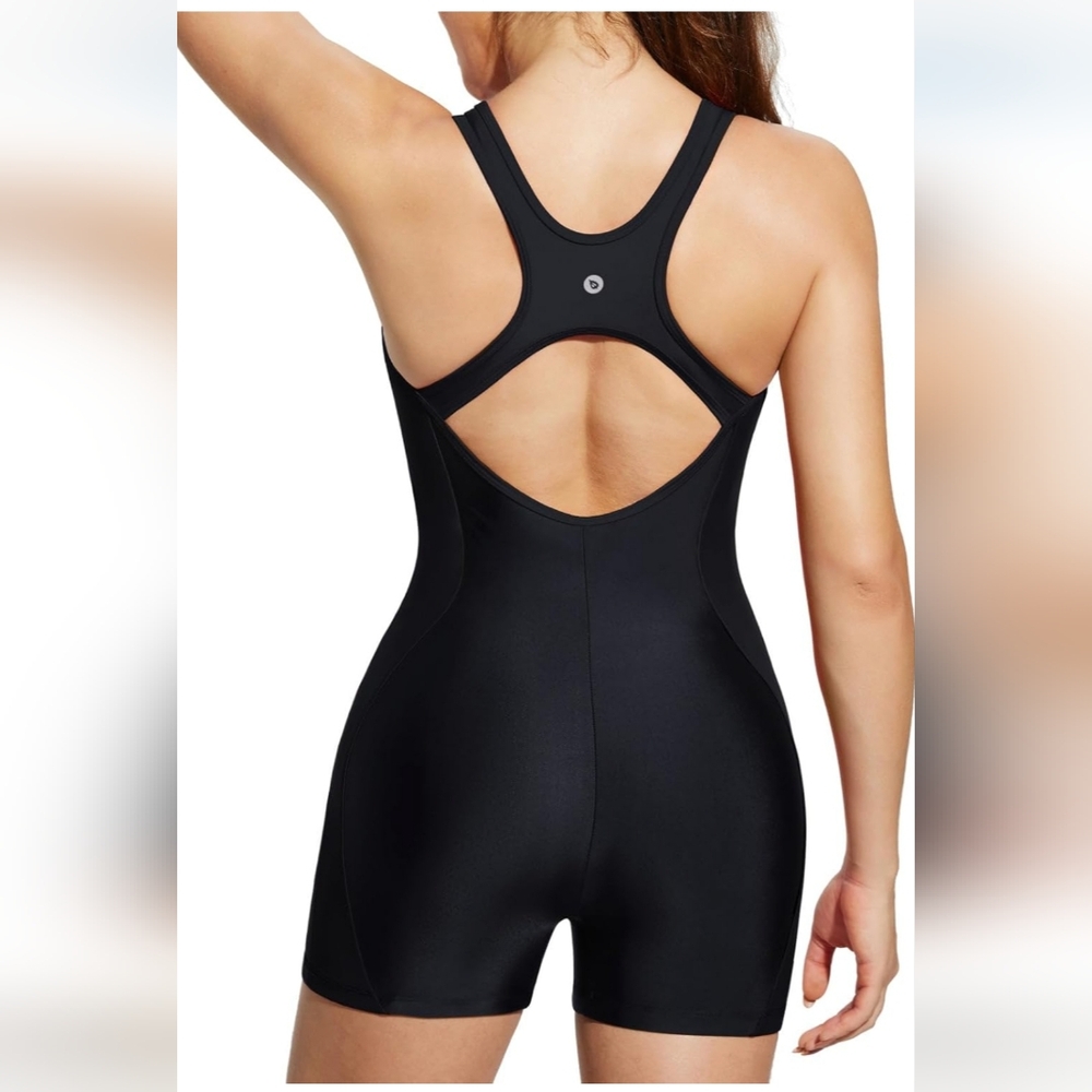 Baleaf One Piece Black Boyleg Swimsuit Modest Slimming Bathing Suit NWT …